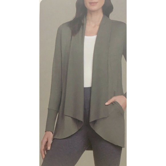 MAX & MIA Women Drape Front Cardigan--Olive - Picture 1 of 5